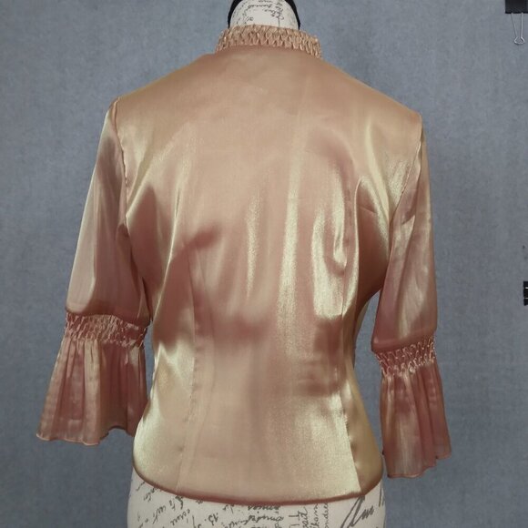 Vintage 80's J.R. Nites Jacket Gold Iridescent Ruched Rhinestone | Sz 12P - Picture 7 of 9